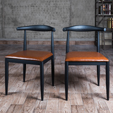 铁艺美式咖啡厅餐椅坐垫椅仿实木金属牛角椅子 现代简约靠背椅子