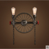 loft创意个性复古美式车轮灯饰工业风仓库酒吧铁艺齿轮水管壁灯具