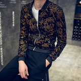 2016新款秋季男士短款外套青年字母烫金立领夹克修身长袖小外套男