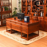 仿古办公桌榆木雕花电脑桌明清古典实木写字台家具中式大班台书桌