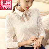 2016春装新款韩版女装大码长袖蕾丝衫白衬衫修身雪纺衫上衣打底衫