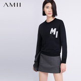 Amii及简2015秋冬新品艾米女装大码字母圆领修身卫衣打底衫T恤女