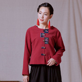 2015新款民族风女装秋装中式复古上衣中式绣花盘扣衬衫中国风开衫