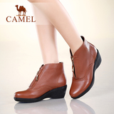 Camel/骆驼女靴 舒适百搭 圆头牛皮拉链短靴 中跟坡跟冬季新款