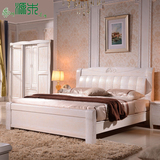 高档水曲柳白色实木床纯实木床1.8米双人床婚床橡木简约现代家具