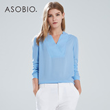 ASOBIO 2015夏季新款女装 商务通勤纯色V领长袖雪纺衫4522354495