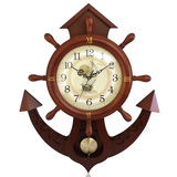 创意壁挂钟客厅欧式实木钟表船舵静音时钟现代挂表地中海石英钟