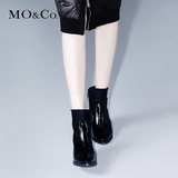 MO&Co漆皮牛皮革拉链中跟鞋尖头粗跟短靴马丁靴.MA144ORS15 moco