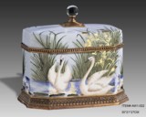 新中式美式高档软装样板房彩绘陶瓷配铜装饰首饰盒盖盒珠宝盒饰品