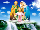 天主教耶稣基督教圣母玛利亚圣家像圣家三口画像圣母圣子耶稣海报