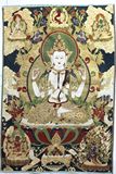 西藏佛像 织锦绣丝绸刺绣尼泊尔唐卡 四臂观音 唐卡画像