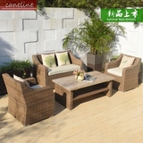 caneline 户外家具藤编桌椅 实木面茶几花园庭院阳台桌椅套装组合