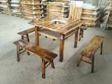 实木火锅桌椅碳化木餐桌椅组合长条桌凳实木餐椅四方形火锅桌子