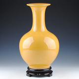 景德镇陶瓷器 仿古官窑开片黄色花瓶 现代古典家居装饰工艺品摆件