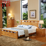 柏木纯实木中式床 简约卧室双人床1.5 1.8米气动高箱储物大床婚床