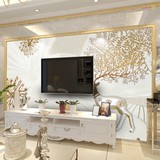 欧式3D立体大型壁画客厅无缝电视背景墙壁纸影视墙布浮雕麋鹿简约
