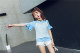 夏韩版学院风纯色圆领喇叭袖短袖T恤雪纺衫+吊带蕾丝小背心两件套