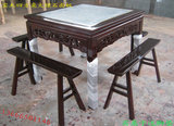 明清中式实木四方桌 镶大理石 实木餐桌 桌凳组合家具