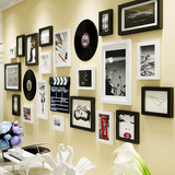 美式乡村实木照片墙办公室酒吧个性黑胶唱片创意组合客厅墙上相框