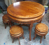 园餐桌实木整装鼓凳明清古典家具吃饭桌6人原木生态桌椅组合特价