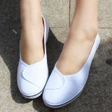 一字护士鞋白色坡跟平底美容师工作鞋黑色帆布鞋女平跟夏季小白鞋