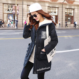 2015冬季新款韩版棉衣女中长款修身字母收腰长袖羽绒棉服外套女潮