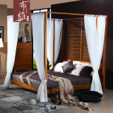 槟榔色东南亚风格家具 卧室架子床 四柱子床 新中式水曲柳实木床