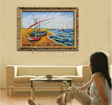 欧式梵高帆船油画简约客厅装饰画纯手绘古典别墅配画书房挂画有框