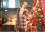 韩国2015秋冬新款韩版格子复古羊毛呢大衣修身女式中长款毛呢外套