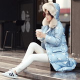 棉服女韩版中长款韩国2016冬装新款加厚连帽大毛领修身棉衣女外套