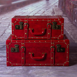 大红色结婚箱子陪嫁箱新娘嫁妆箱复古皮箱26寸22寸手提箱官箱木箱
