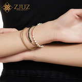 ZJUZ珍珠手串黑尖晶石刻面盘珠黄金色14K包金珠手链女多圈欧美风