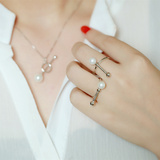 s925纯银制作人孔孝真同款珍珠开口戒指食指女日韩版时尚个性饰品