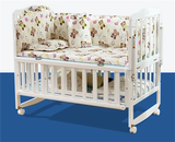 实童松木婴儿宝宝简易组装拼双人小床带护栏床垫G1D