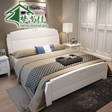 梦尚佳 实木床家具橡木1.5米1.8米单双人时尚新中式韩式床白色