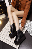 韩国代购stylenanda女鞋简约高跟坡跟厚底拉链内增高显瘦女单短靴