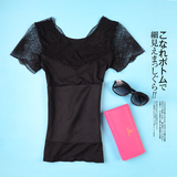 日本春夏蕾丝塑身衣性感贴身美体束身短袖打底上衣薄款保暖内衣女