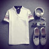男士短袖T恤v领夏季青年韩版修身体恤纯色休闲打底衫新款潮男上衣