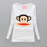 2016新款韩版春装女童纯棉打底衫 学生卡通大嘴猴修身长袖T恤小衫