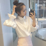 Sunny33小超人同款 初春新品韩版长袖泡泡袖显瘦白衬衫+背带裙