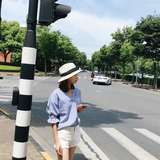 2016夏装新款韩版宽松可调节袖上衣 性感V领露背棉质五分袖衬衫女