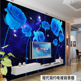 电视背景壁纸简约客厅卧室大型壁画墙纸墙布无缝3D立体蓝色玫瑰花