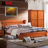 全实木床现代简约美国红橡木床双人床1.8米中式高箱床卧室家具