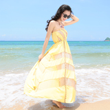 2016夏季韩版大码女装抹胸性感双层连衣裙女显瘦长裙礼服裙沙滩裙