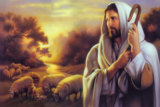 耶稣牧羊海报基督教画宗教海报教堂壁画无框画画芯收藏装饰画像
