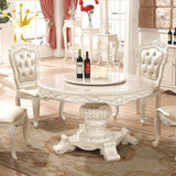 欧式大理石餐桌组合法式圆桌田园饭桌 圆形餐桌白色描银1.2/1.3米