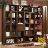 现代中式实木转角书柜自由组合多层玻璃柜书架简约办公置物架书橱