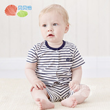贝贝怡宝宝夏装短袖纯棉婴儿衣服家居服条纹儿童套装0-3岁BB8046