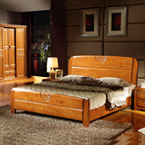 全橡木实木双人床单人床柚木色现代中式特价实木床厂家直销包邮