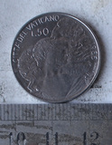 [赤膊] 梵蒂冈 50里拉 1966 好品 钱币 1105